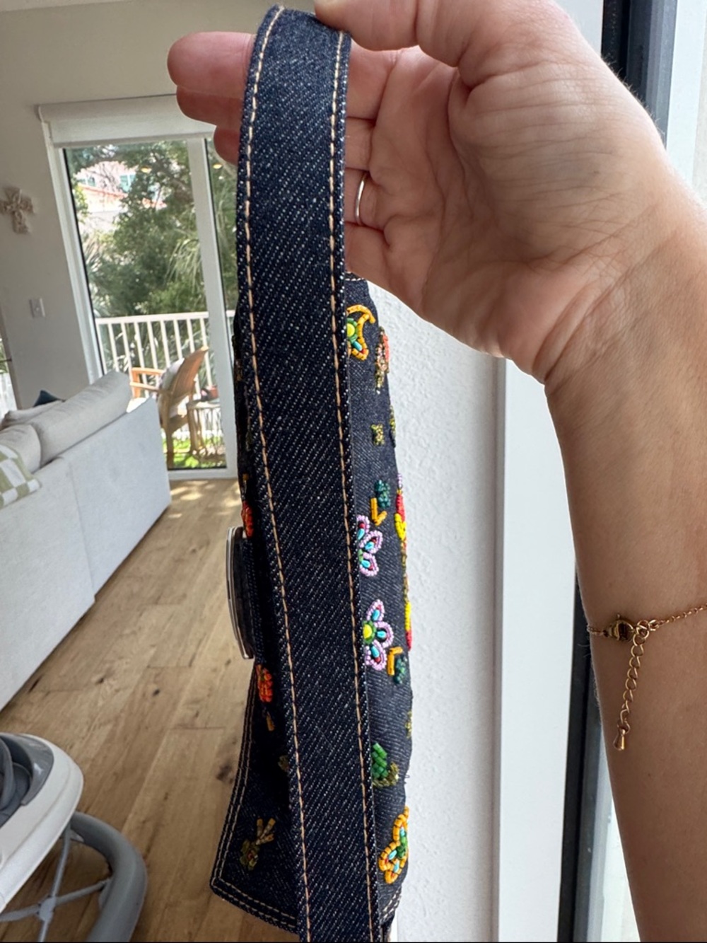 Vintage Fendi Denim Beaded Baguette Bag ✨ Rare Y2K Embellished Shoulder Bag - Picture 11 of 14